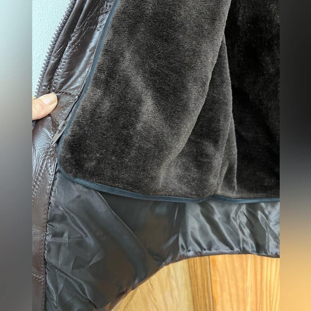 Vtg 90s Brown Patchwork Leather Removable Furry L… - image 2